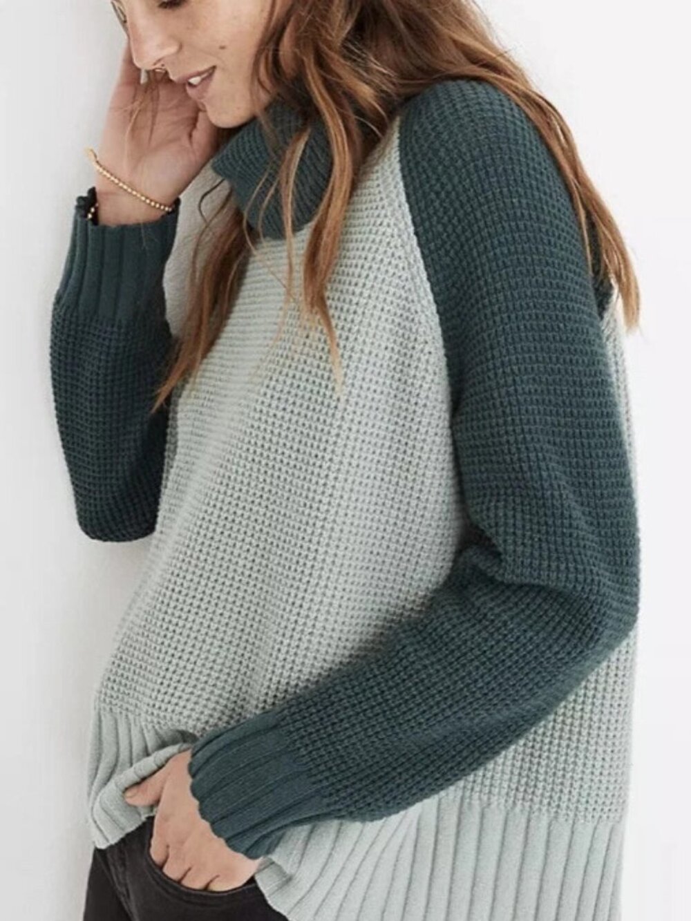 NWT Madewell Colorblock Eastbrook Turtleneck Cross-Back Sweater Cotton - M